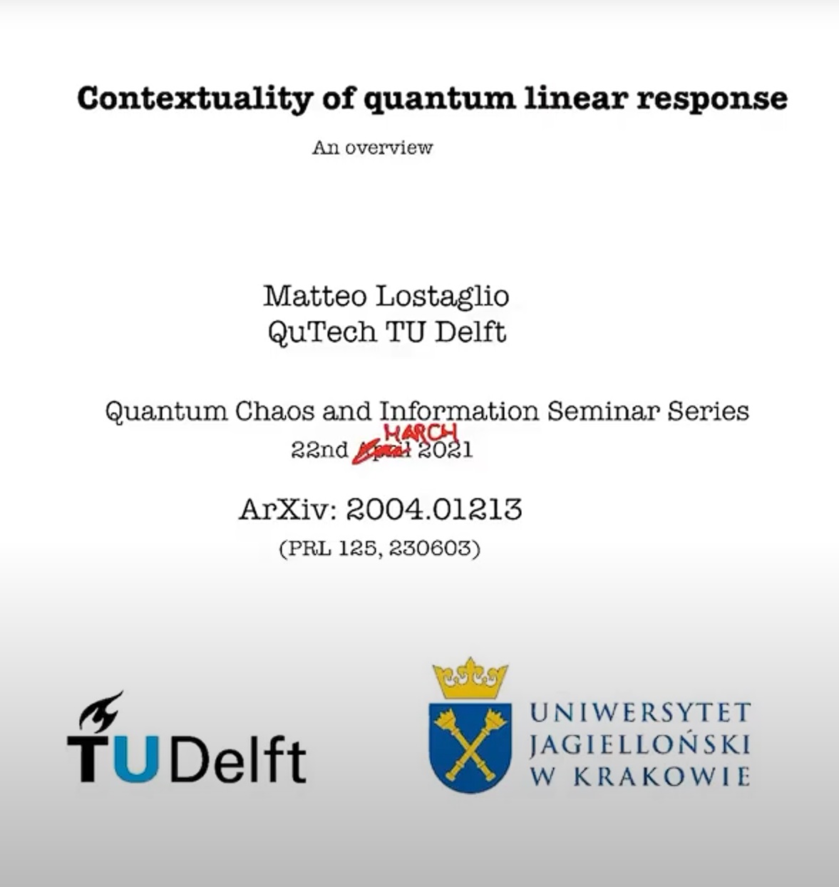 Matteo Lostaglio (QuTech, TU Delf): Certifying quantum signatures in thermodynamics and metrology via contextuality of quantum linear response