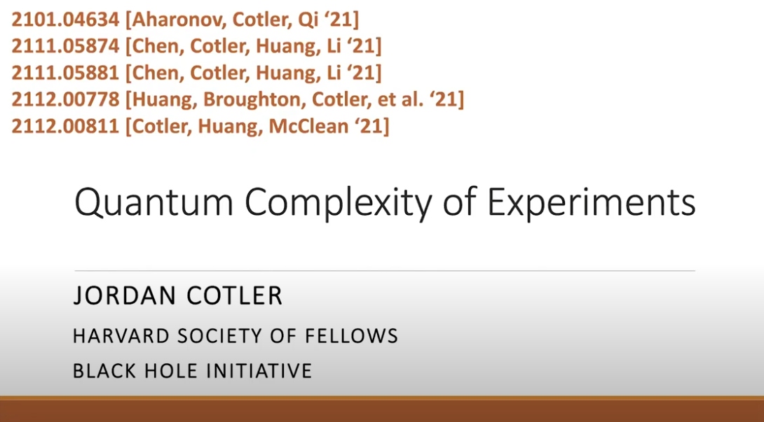 Jordan Cotler (Harvard University): Quantum Complexity of Experiments
