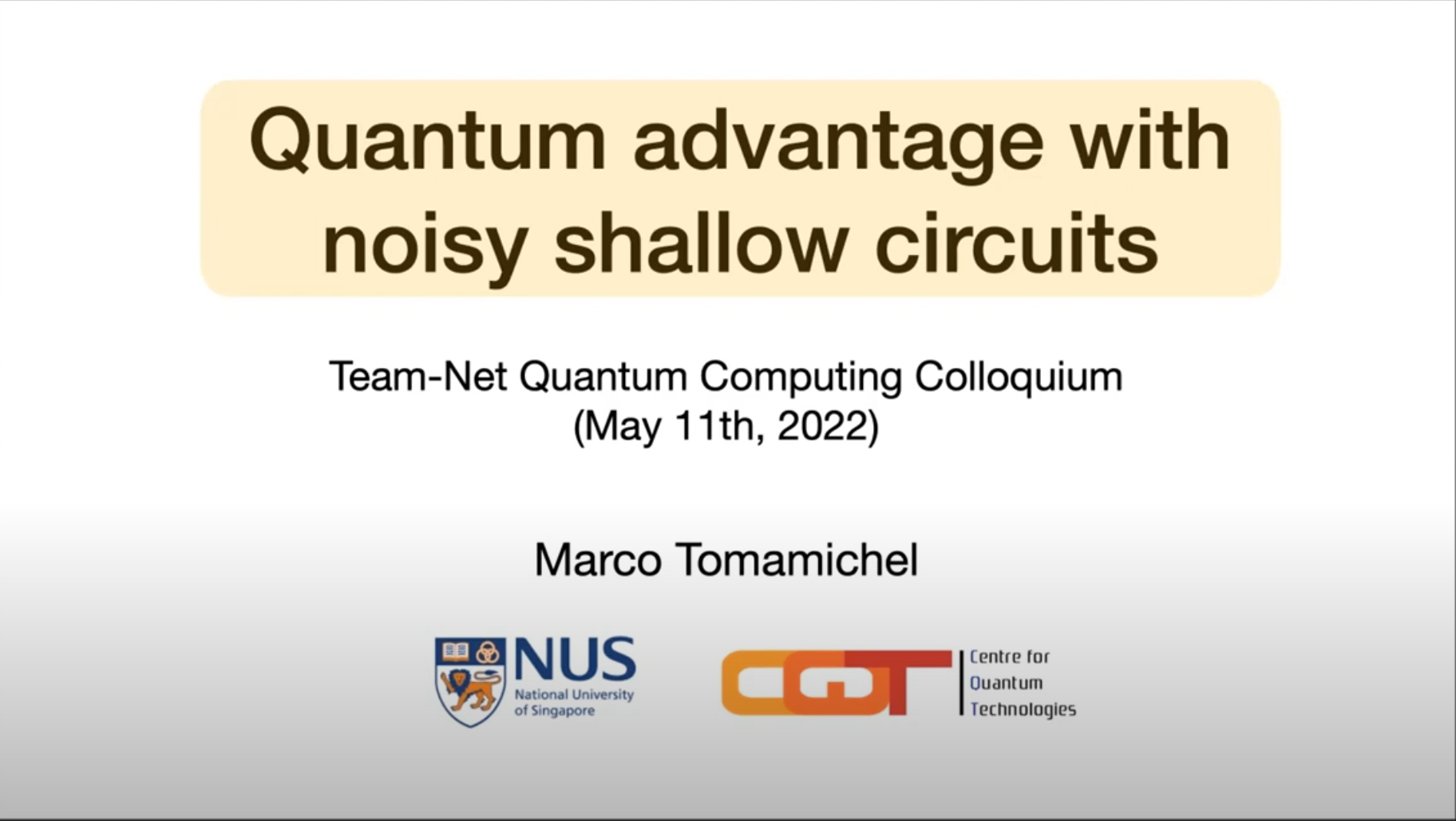 Marco Tomamichel (National University of Singapore): Quantum advantage with noisy shallow circuits