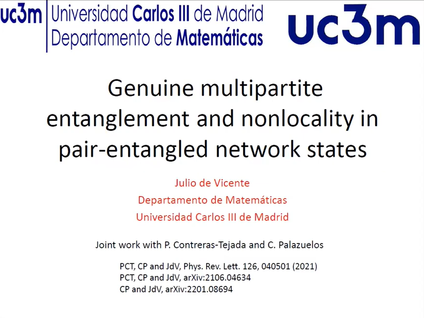 Julio de Vicente: Genuine multipartite entanglement and nonlocality in pair-entangled network states